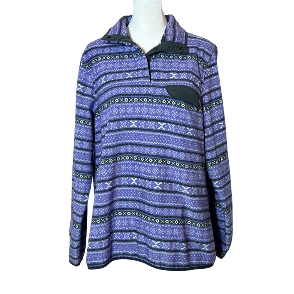 Jachs Cabin Fleece Button Snap Pullover, Purple and Gray, Medium